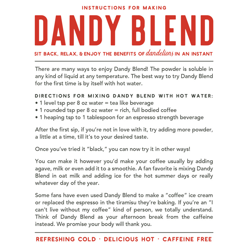 Dandy Blend Instant Herbal Beverage With Dandelion Caffeine Free 25 Single  Serving Pouches