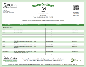 Kosher Certification Document