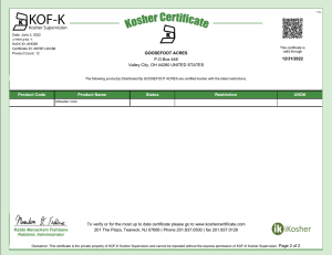Kosher Certification Document