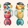 Illustrated drawing of blenders with fruit