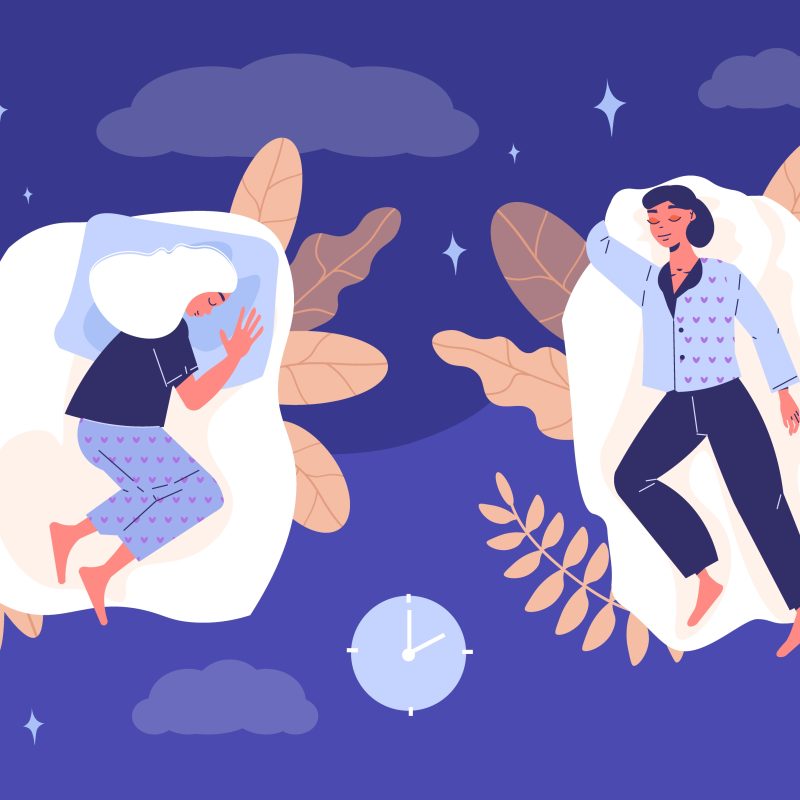 Healthy sleep poses composition with night symbols flat vector illustration