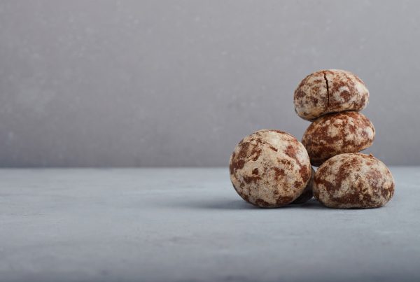 Dough balls on a gray background