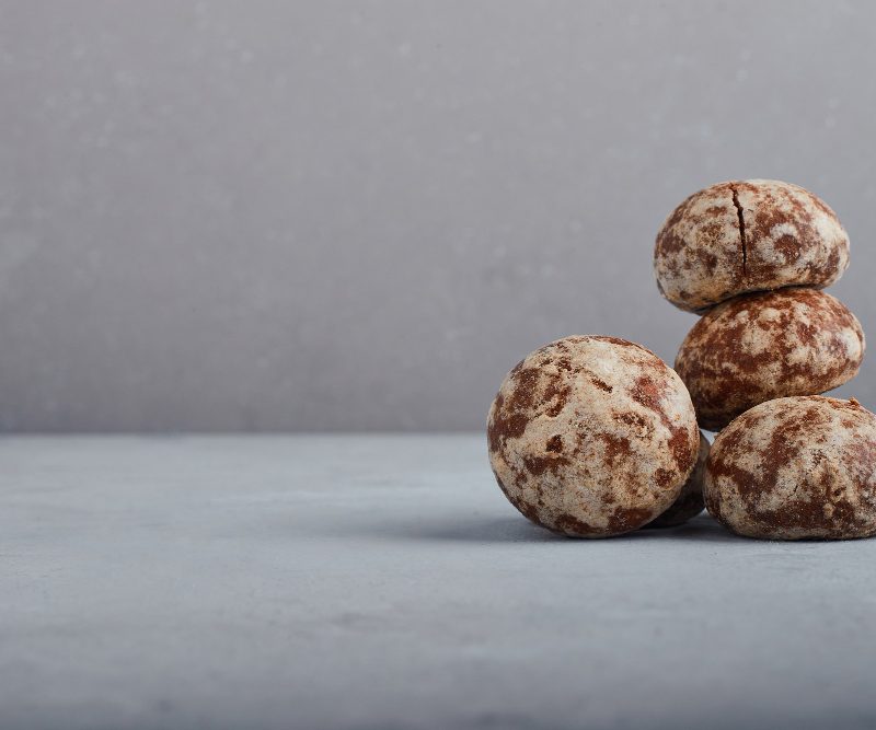 Dough balls on a gray background