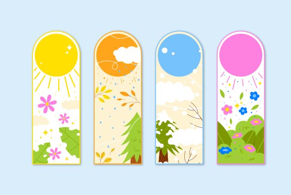 4 bookmarks with drawings of the 4 seasons