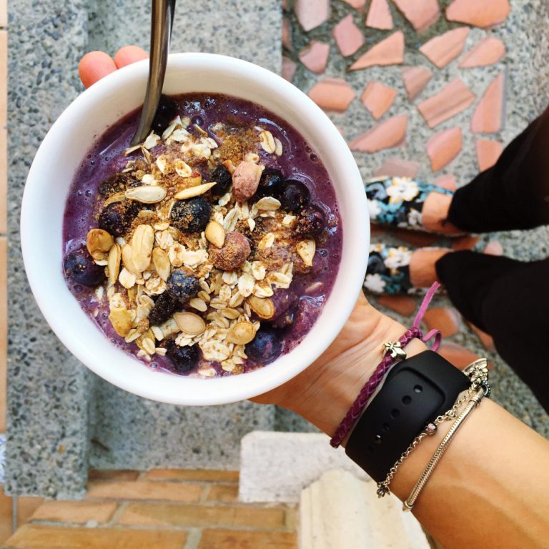 Bowl of healthy granola with blueberries