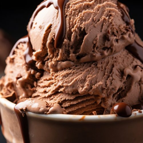 Close up of chocolate ice cream with chocolate sauce