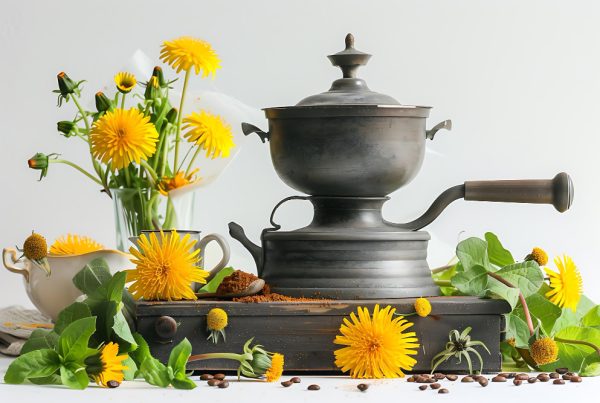 Vintage coffee maker with dandelions