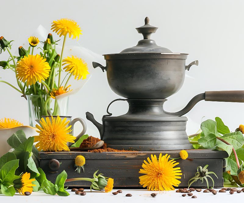 Vintage coffee maker with dandelions