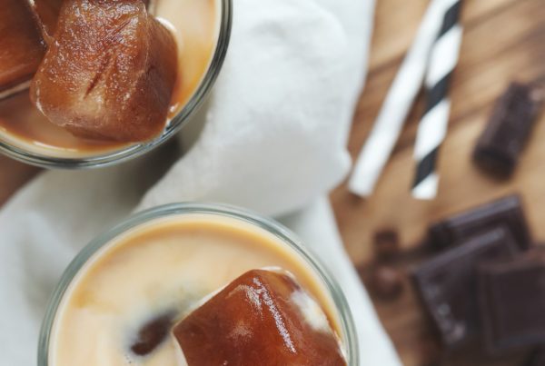 Close up of ice coffee from above