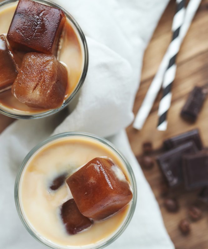 Close up of ice coffee from above