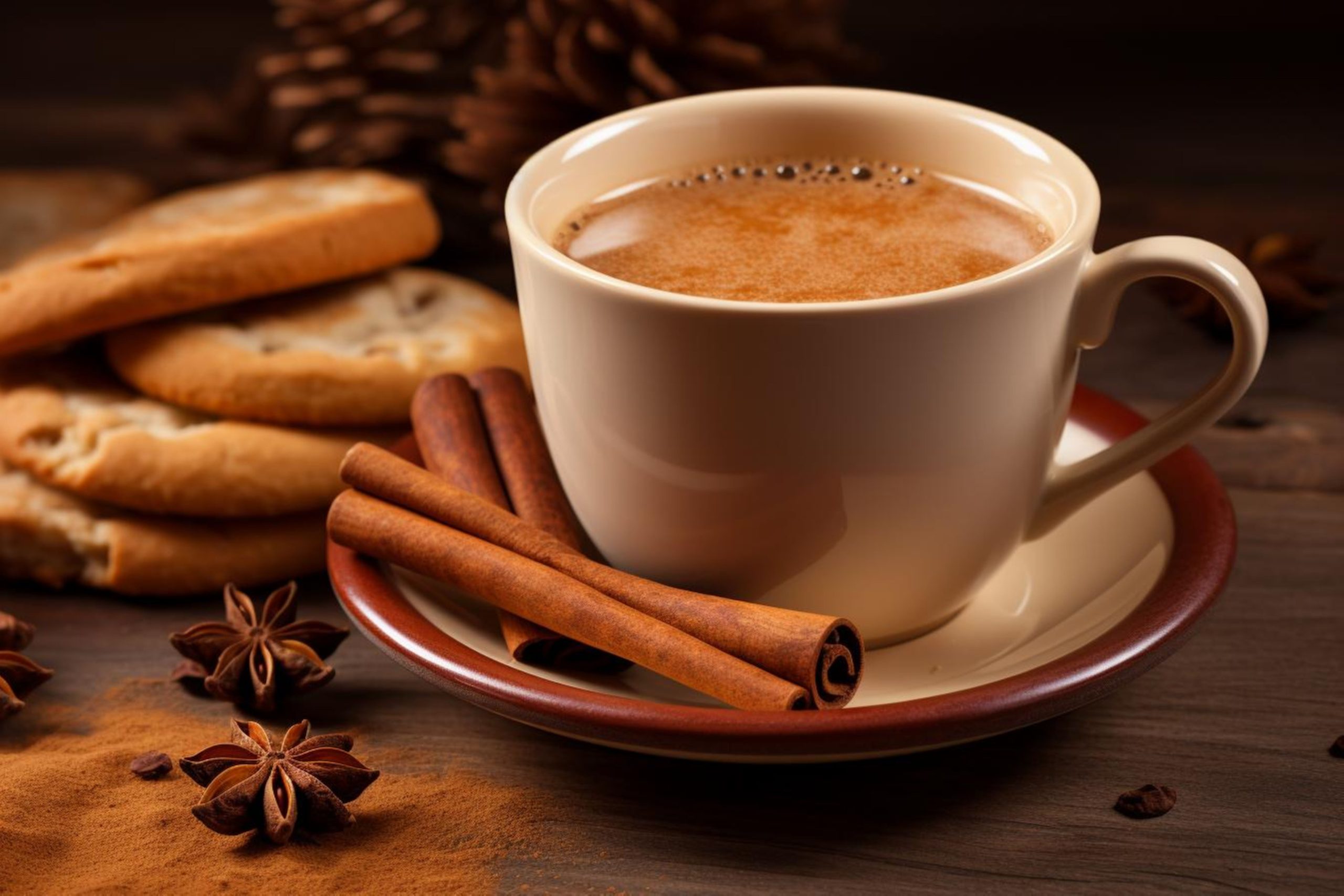 Hot coffee with cinamon sticks