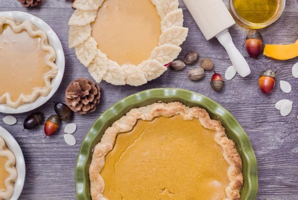 Pumpkin pies on a table