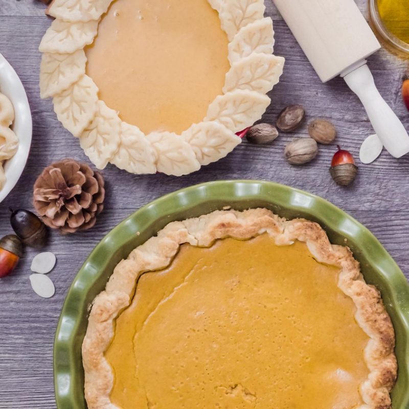 Pumpkin pies on a table