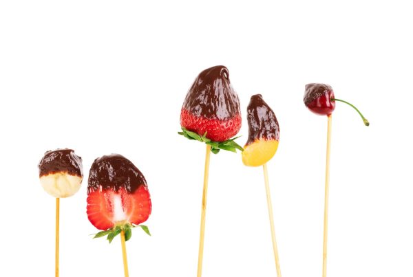 Fruit on a skewer with chocolate