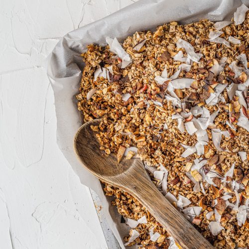 Granola in a baking pan