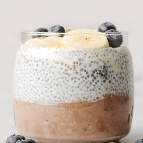Chia seed pudding with blueberries and banana slices