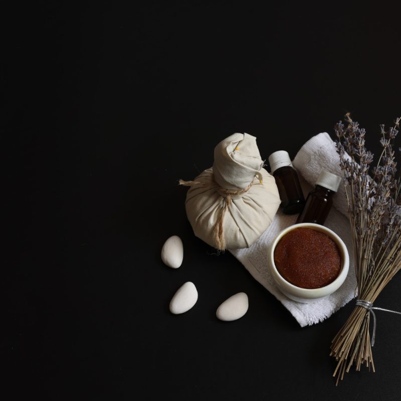 dried lavender and oils