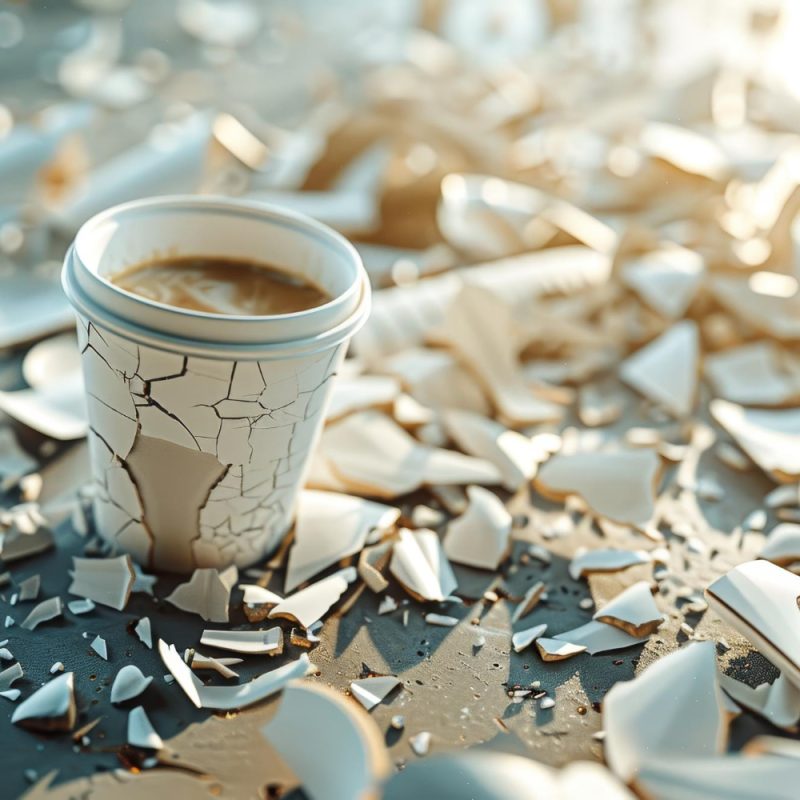 Cup with broken pieces