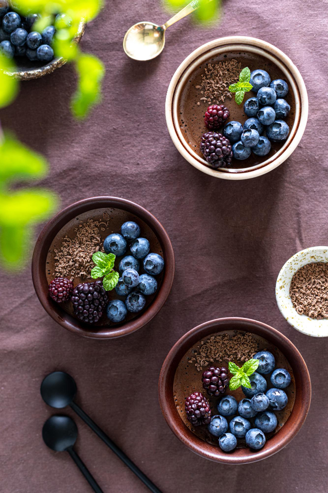 Chia seed pudding with blueberries on top
