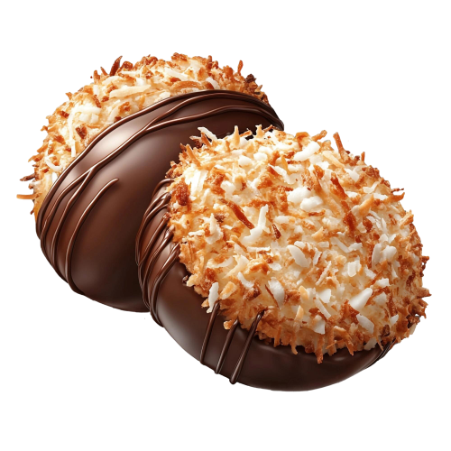Chocolate coconut ball cut in half